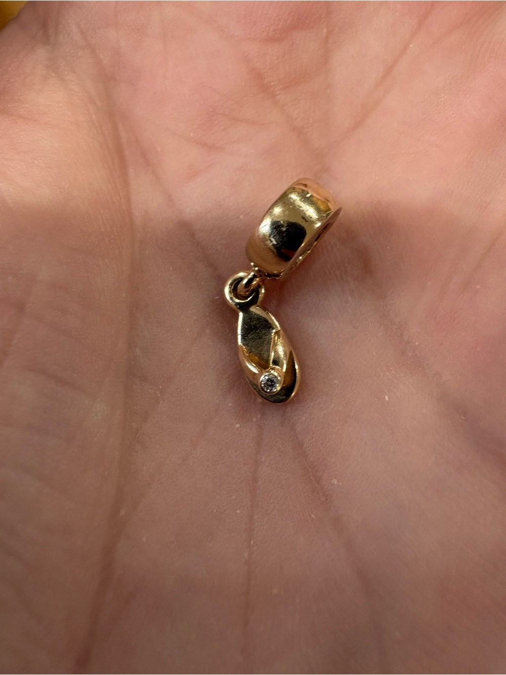PANDORA 14k Gold Flip Flop Sandal With Diamond Dangle Charm 750433D